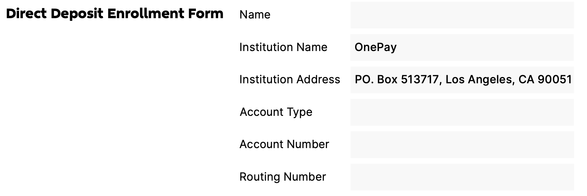 OnePay | Direct deposit